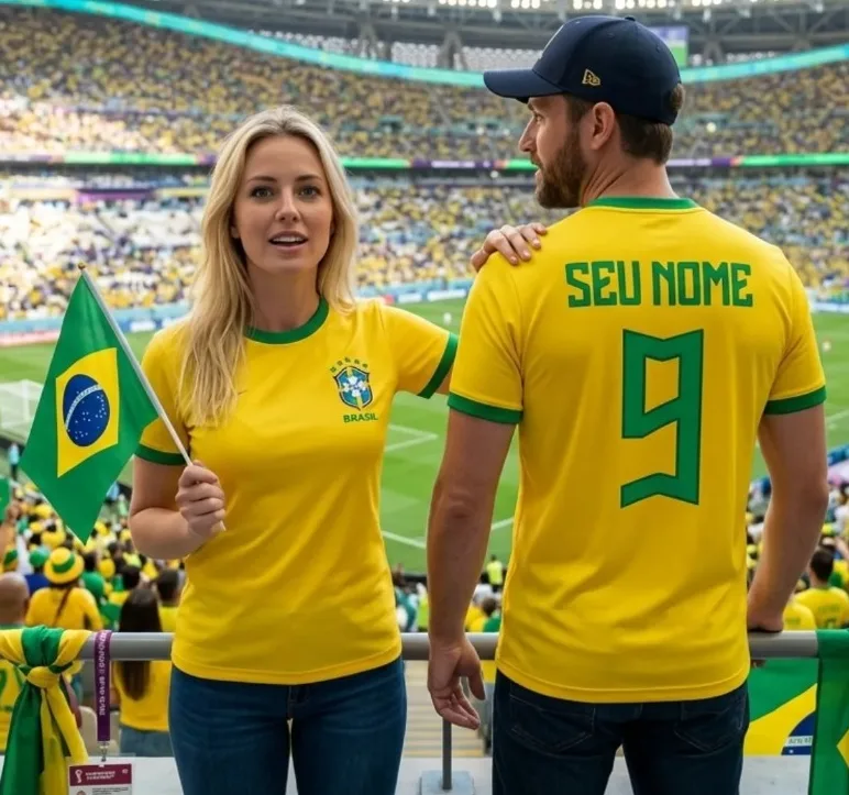 Camiseta Masculina Dryfit Brasil Copa Personalizada Com Nome