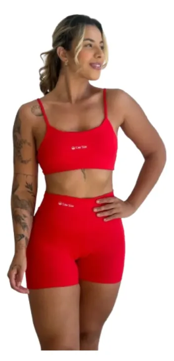 Conjunto Fitness Virginia Top Shorts Meia Coxa Cintura Alta