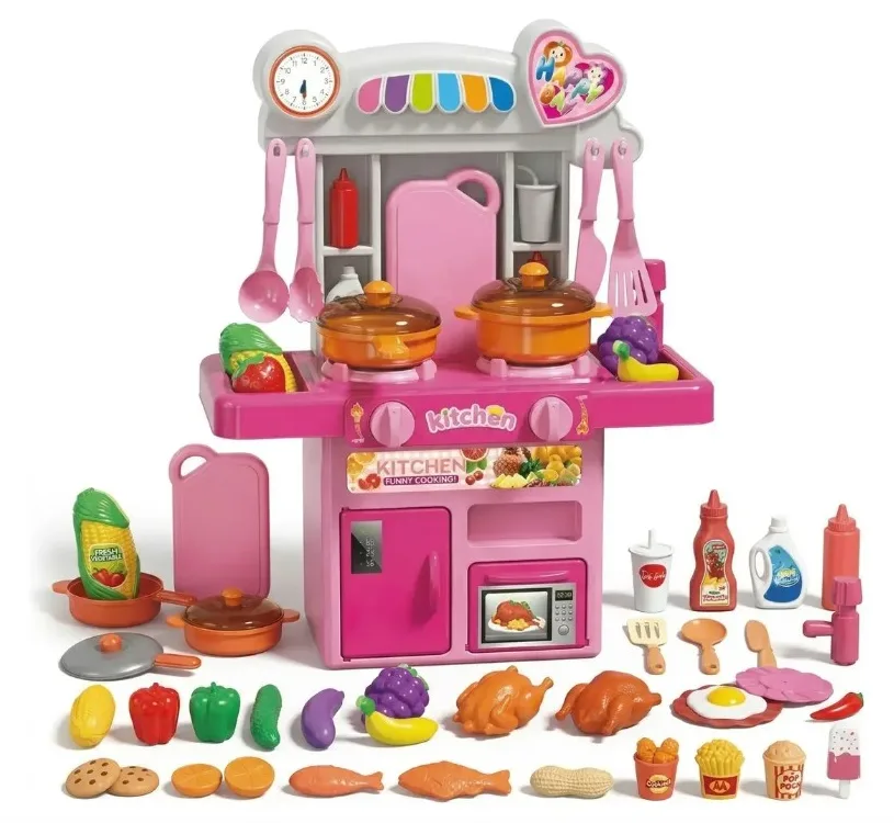 Cozinha Infantil Completa Com Luz E Som Acessórios Sai Água Rosa