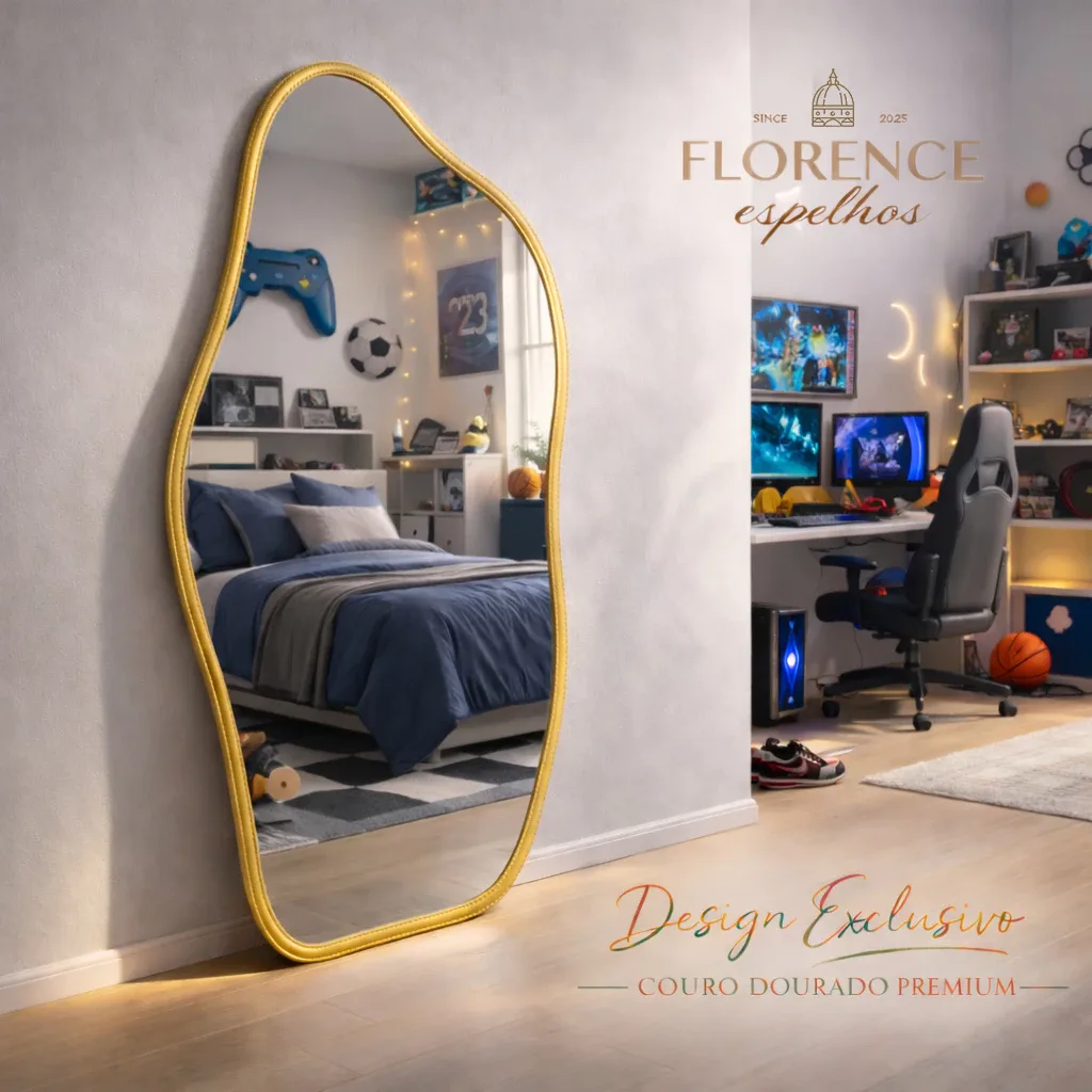 Espelho Orgânico 120x50 e 80x40Com Moldura EM COURO Corpo Inteiro Morderno Luxo