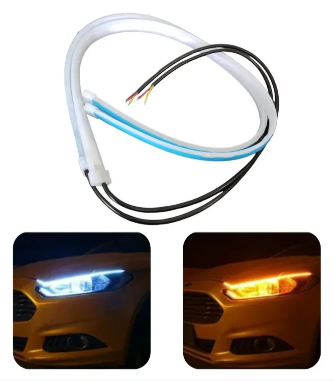 Fita Led Automotiva 60cm 12v Farol Drl + Seta Sequencial Par
