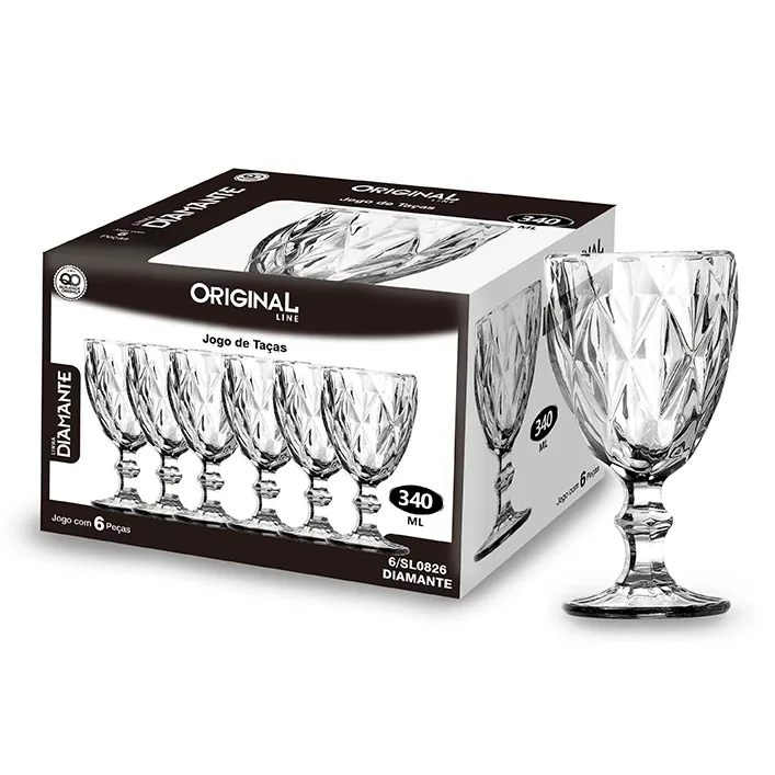 Jogo Taças Vidro Diamond Bico Jaca Abacaxi Conjunto Taça Para Água Vinho Tinto Suco Diamante