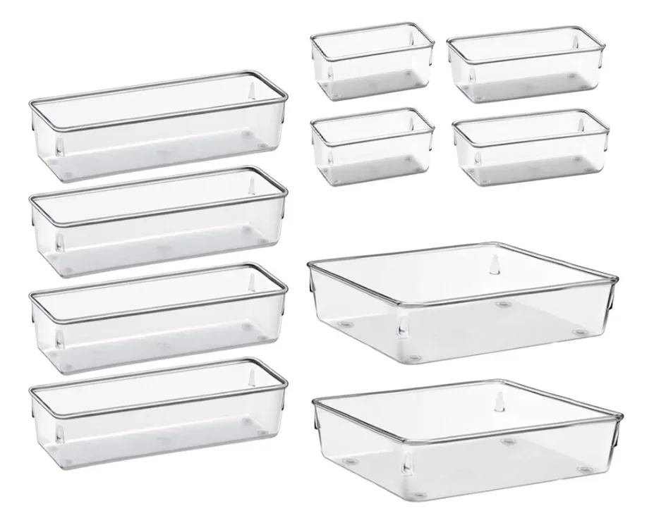 Kit 10 Organizador Multiuso Modular Gaveta Acrilico Rebirth Cor Cristal