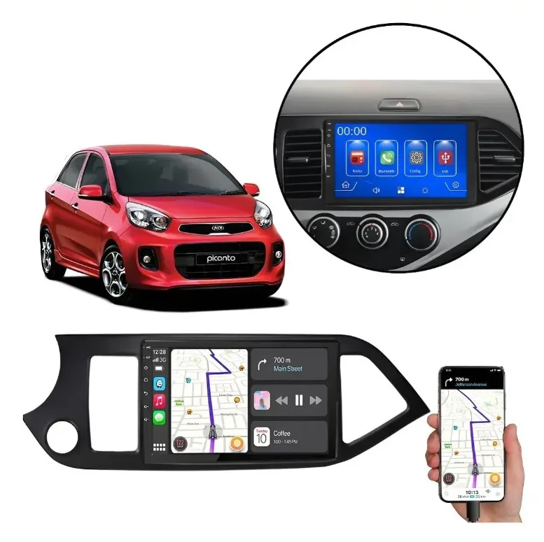 Kit Multimídia MP5 9" Para Kia Picanto 2012-2017 Com CarPlay e Android AutoKit Multimídia MP5 9" Para Kia Picanto