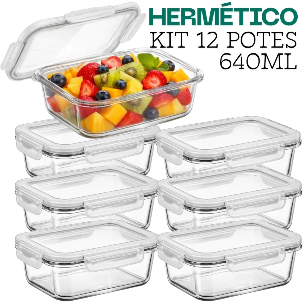 Pote Hermético Marmita de Vidro Premium Fitness (640ml)