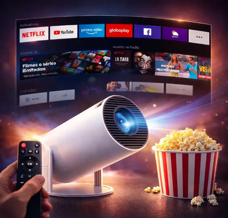 Projeto Smart Portátil TV Hd 4k Bluetooth Wifi Cor Branco Android 11.0 5g Cinema em Casa Imagem Nítida Compatível Com Diversos Dispositivos Hy300 Com Controle VLX