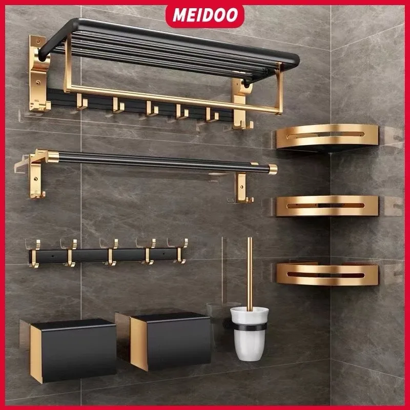Rack de armazenamento de banheiro em alumínio dourado preto MEIDOO