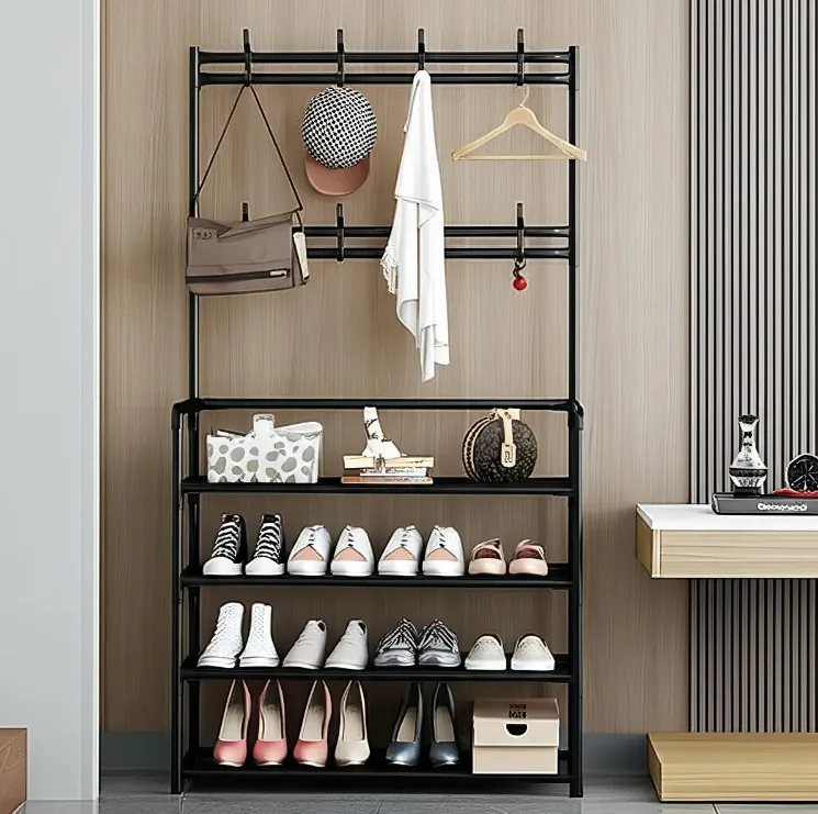 Sapateira Organizador Porta Sapatos 12 Pares HW com 8 Ganchos Cor Preto